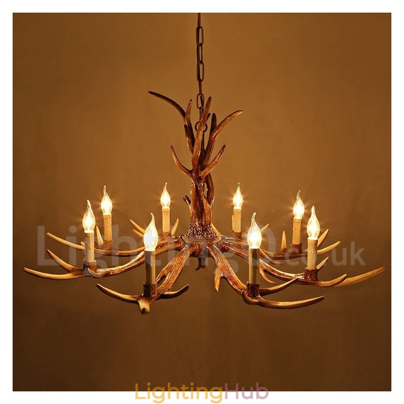 8 Light Rustic Artistic Retro Antler Vintage Candle Chandelier
