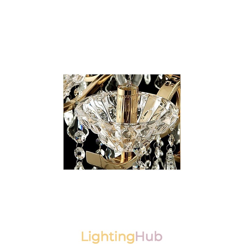 High Grade Gold Wrought Iron Crystal Chandelier 6 Lights