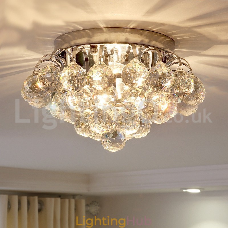 Contemporary 30CM 55CM Round Crystal Flush Mount Ceiling Lights