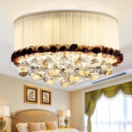 Contemporary Modern 50CM Round Flush Mount Crystal Ceiling Lights Fabric Shade Contemporary Modern 50CM Round Flush Mount Crystal Ceiling Lights Fabric Shade