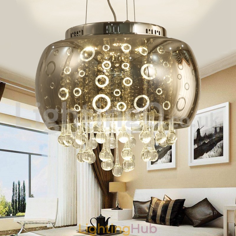 Modern 40CM Round Glass Lamp Shade Crystal Pendant Light