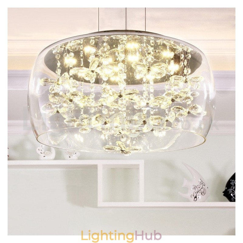 Modern 40CM 50CM Round Clear Glass Lamp Shade Crystal Pendant Light