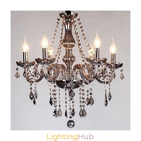 6 Lights European Crystal Chandelier In Grey Color Glass & Crystal 6 Lights European Crystal Chandelier In Grey Color Glass & Crystal