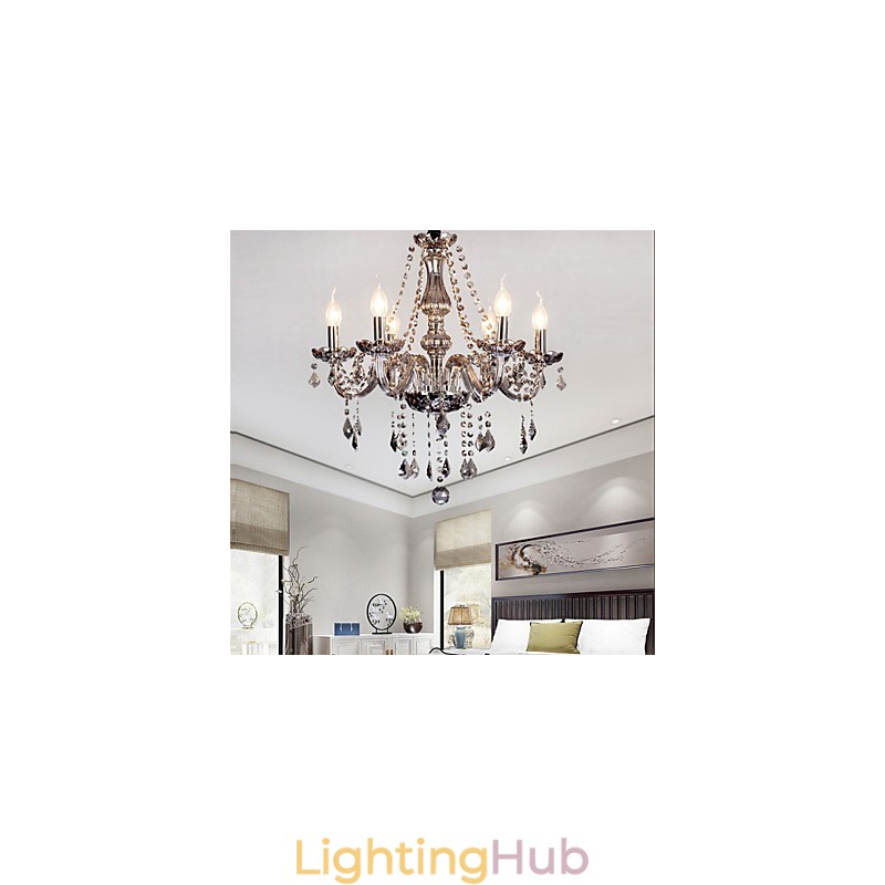 6 Lights European Crystal Chandelier In Grey Color Glass & Crystal