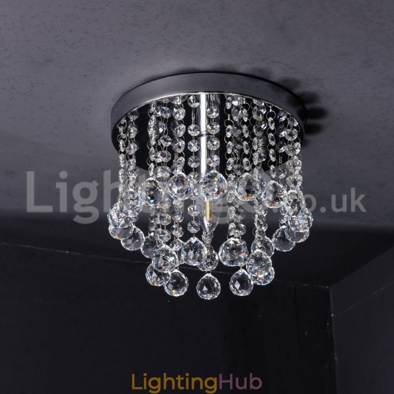 Modern Round Crystal Chandelier Porch Flush Mount Light