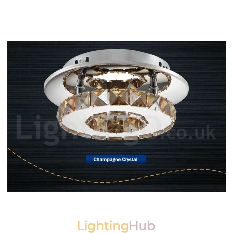Dimmable Modern Round Crystal Flush Mounted Ceiling Lights with Remote Control