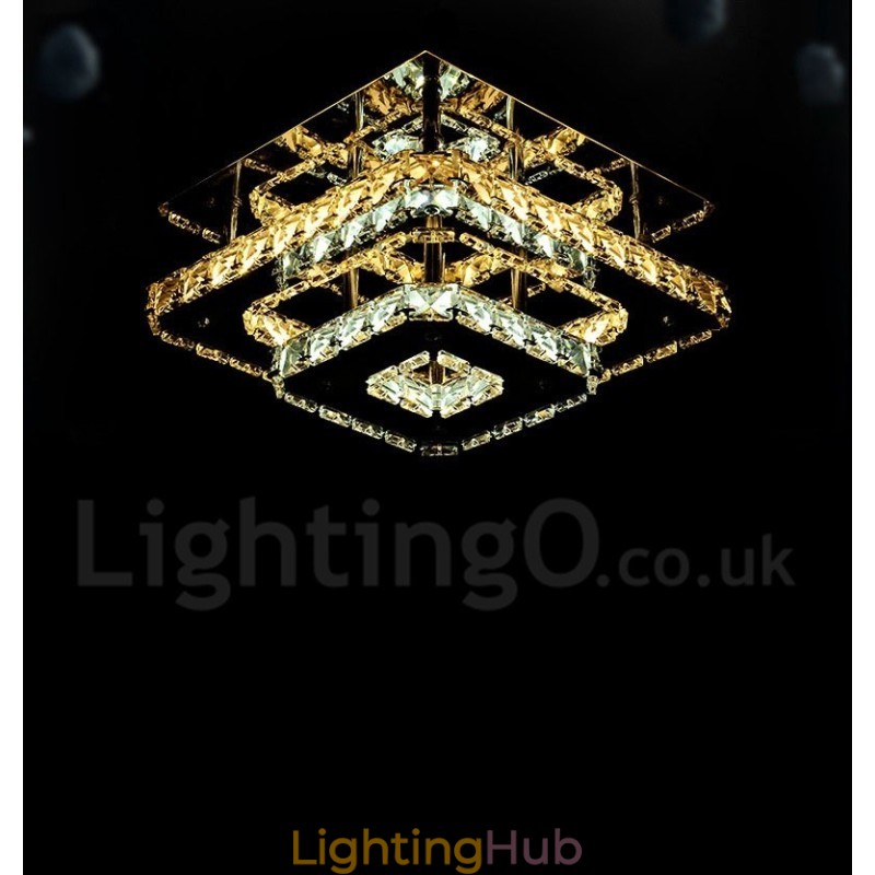 Dimmable Modern Square Crystal Flush Mounted Ceiling Lights with Remote Control