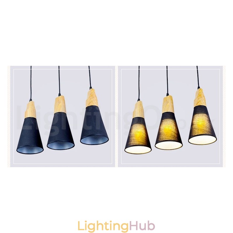 Wood Modern 1 Light 3 Lights Pendant Light with Fabric Shade