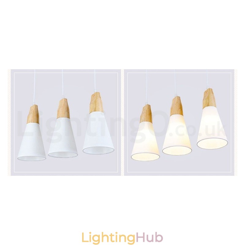 Wood Modern 1 Light 3 Lights Pendant Light with Fabric Shade