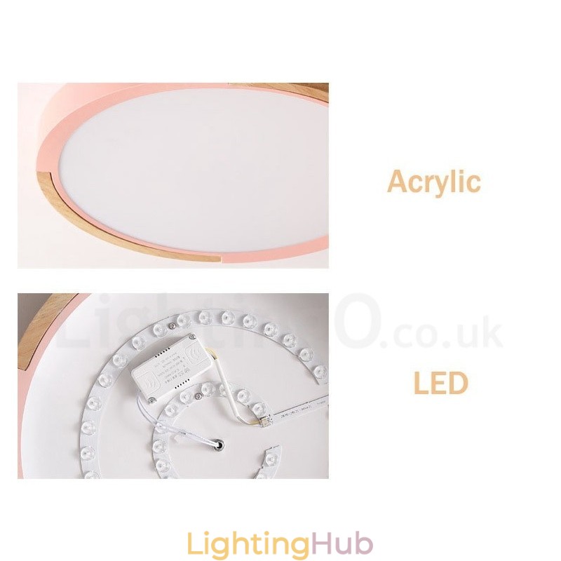 Ultra thin Multi Colour Round Wood Ceiling Lamp Solid Wood Acrylic Shade Ceiling Lamp Nordic Style