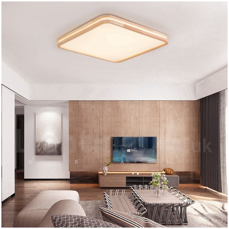 Ultra thin Round Square Rectangle Wood Ceiling Lamp Solid Wood Acrylic Shade Ceiling Lamp Nordic Style