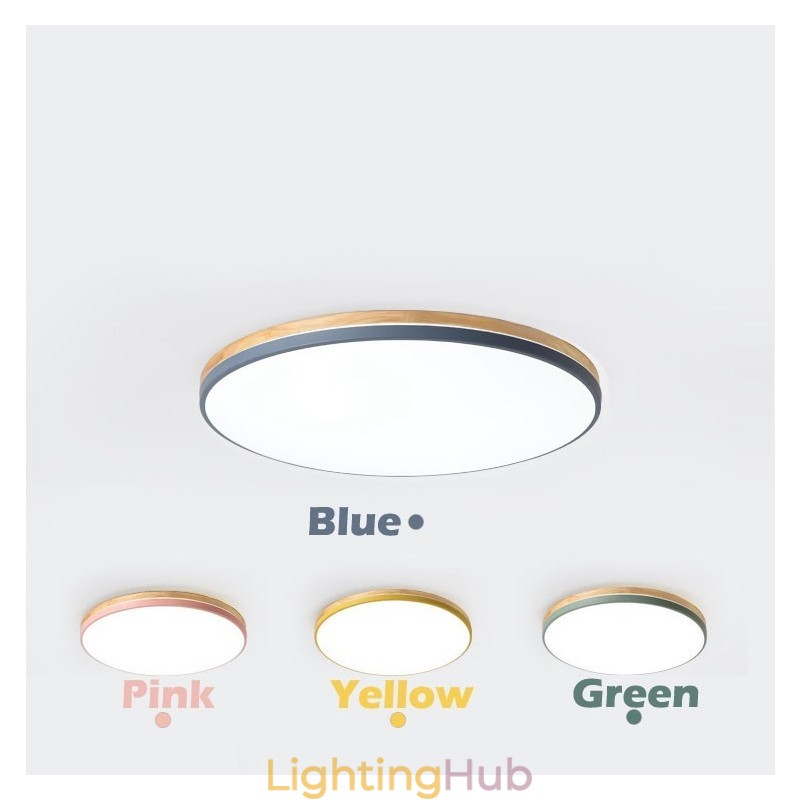 Dimmable Ultra thin Multi Colours Round Wood Ceiling Light with Acrylic Shade Ceiling Lamp Nordic Style