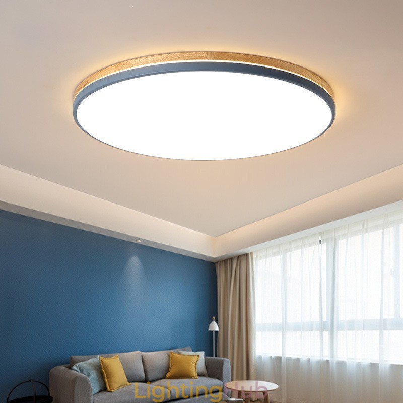 Dimmable Ultra thin Multi Colours Round Wood Ceiling Light with Acrylic Shade Ceiling Lamp Nordic Style