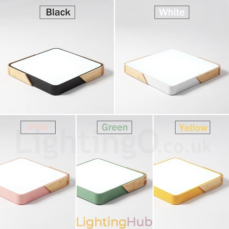 Dimmable Ultra thin Multi Colours Square Wood Ceiling Light with Acrylic Shade Ceiling Lamp Nordic Style