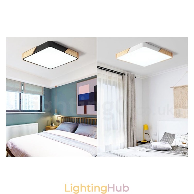 Dimmable Ultra thin Multi Colours Square Wood Ceiling Light with Acrylic Shade Ceiling Lamp Nordic Style