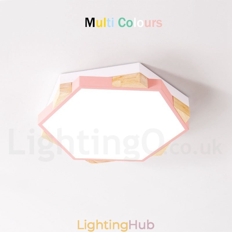 Dimmable Multi Colours Hexagon Wood Ceiling Light with Acrylic Shade Ceiling Lamp Nordic Style