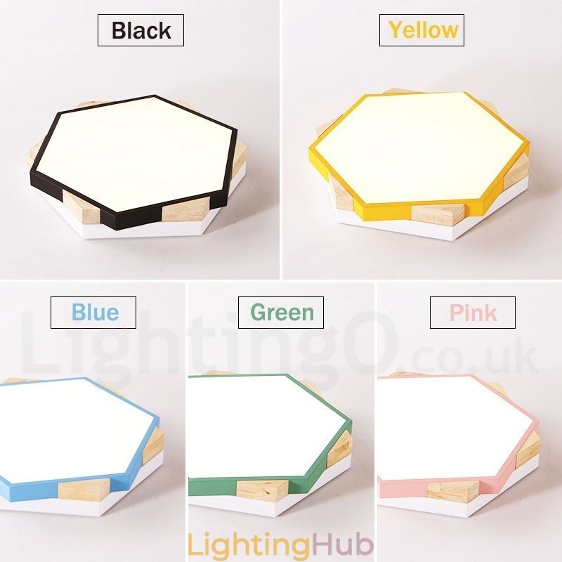 Dimmable Multi Colours Hexagon Wood Ceiling Light with Acrylic Shade Ceiling Lamp Nordic Style