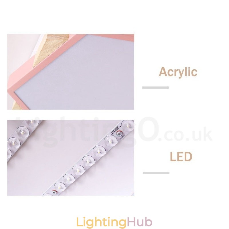 Dimmable Multi Colours Hexagon Wood Ceiling Light with Acrylic Shade Ceiling Lamp Nordic Style