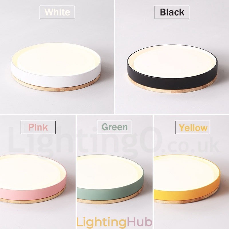 Dimmable Multi Colours Circular Wood Ceiling Light with Acrylic Shade Ceiling Lamp Nordic Style