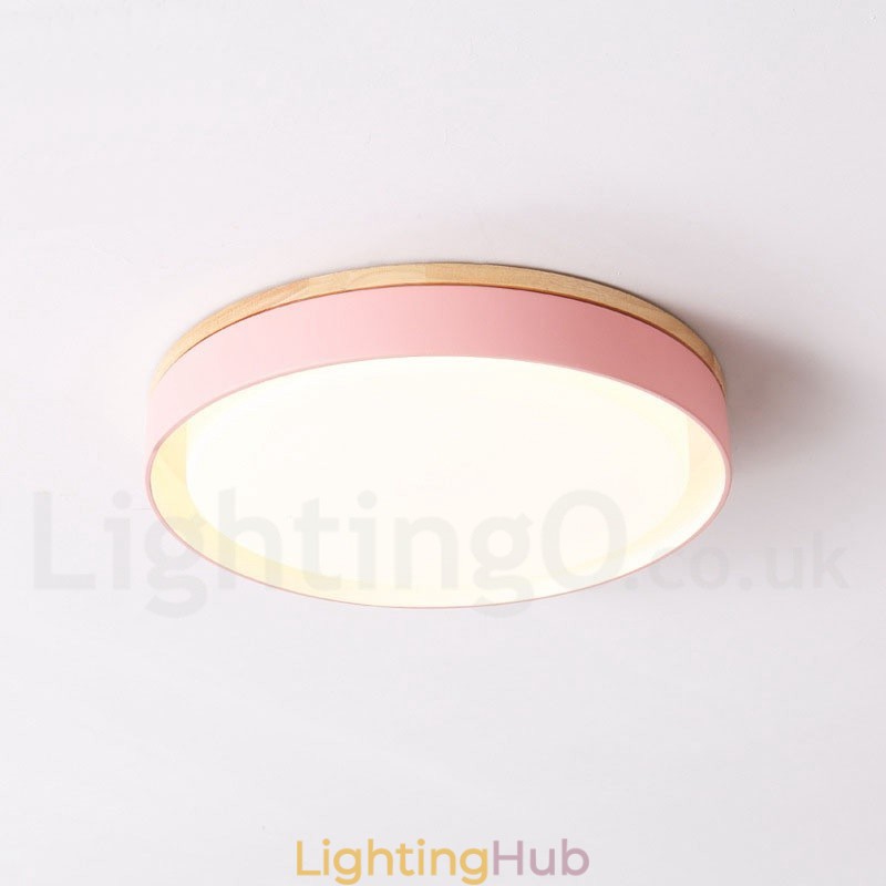 Dimmable Multi Colours Circular Wood Ceiling Light with Acrylic Shade Ceiling Lamp Nordic Style