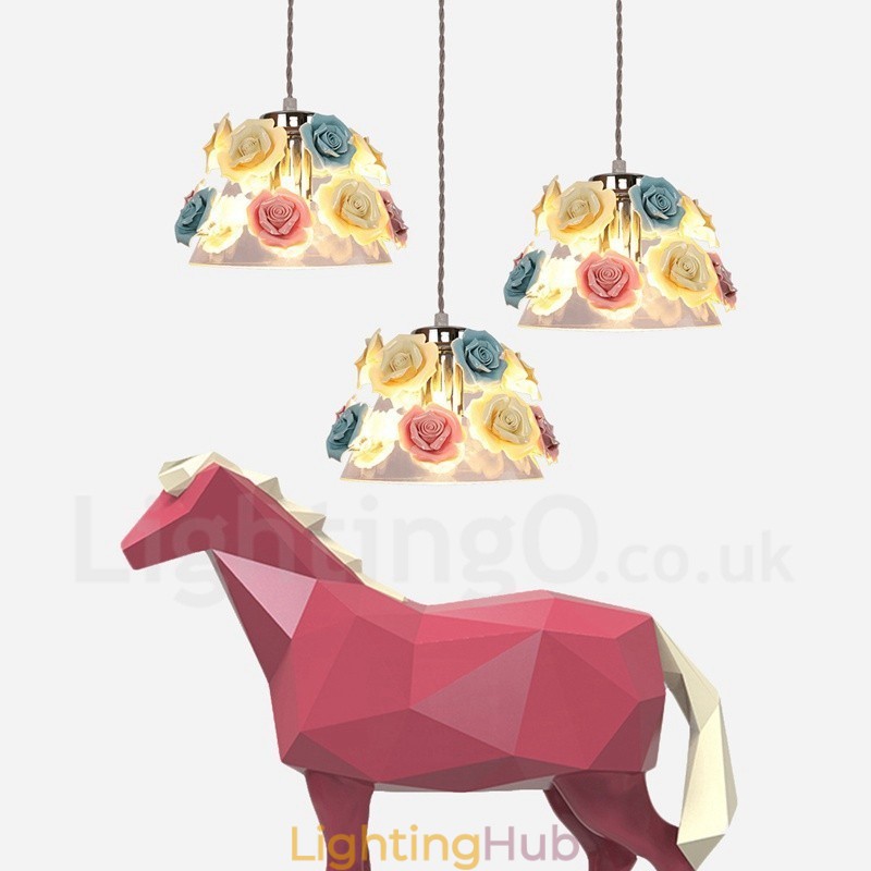 Multi Colours Flower Macaron Ceiling Pendant Light with Glass Shade Pendant Lamp