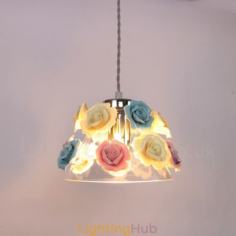 Multi Colours Flower Macaron Ceiling Pendant Light with Glass Shade Pendant Lamp