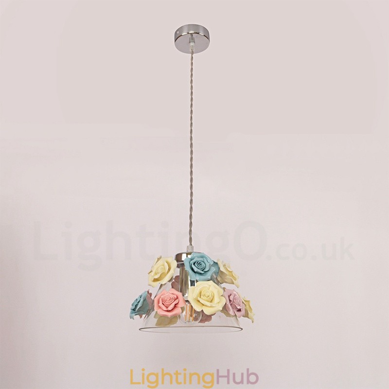 Multi Colours Flower Macaron Ceiling Pendant Light with Glass Shade Pendant Lamp