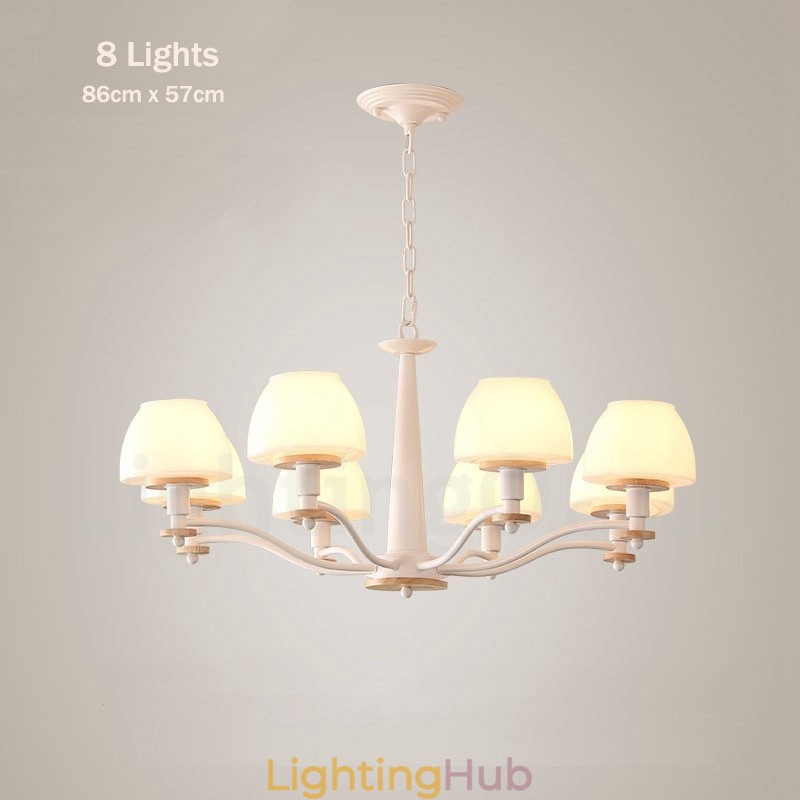 6 Light 8 Light Multi Colours Macaron Wood Pendant Light with Glass Shades Chandelier Nordic Style