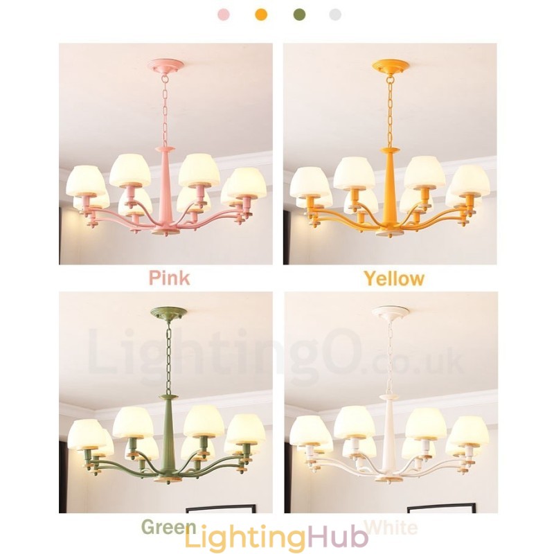 6 Light 8 Light Multi Colours Macaron Wood Pendant Light with Glass Shades Chandelier Nordic Style