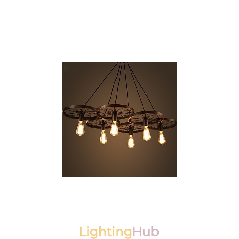 Lighting Industrial Loft Style Wrought Iron Chandelier Cafe Wheel Chandelier