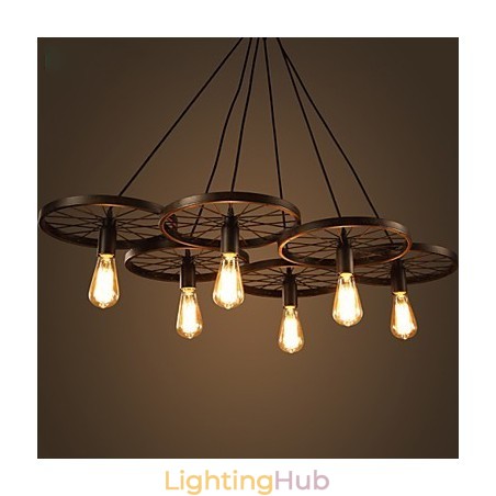 Lighting Industrial Loft Style Wrought Iron Chandelier Cafe Wheel Chandelier