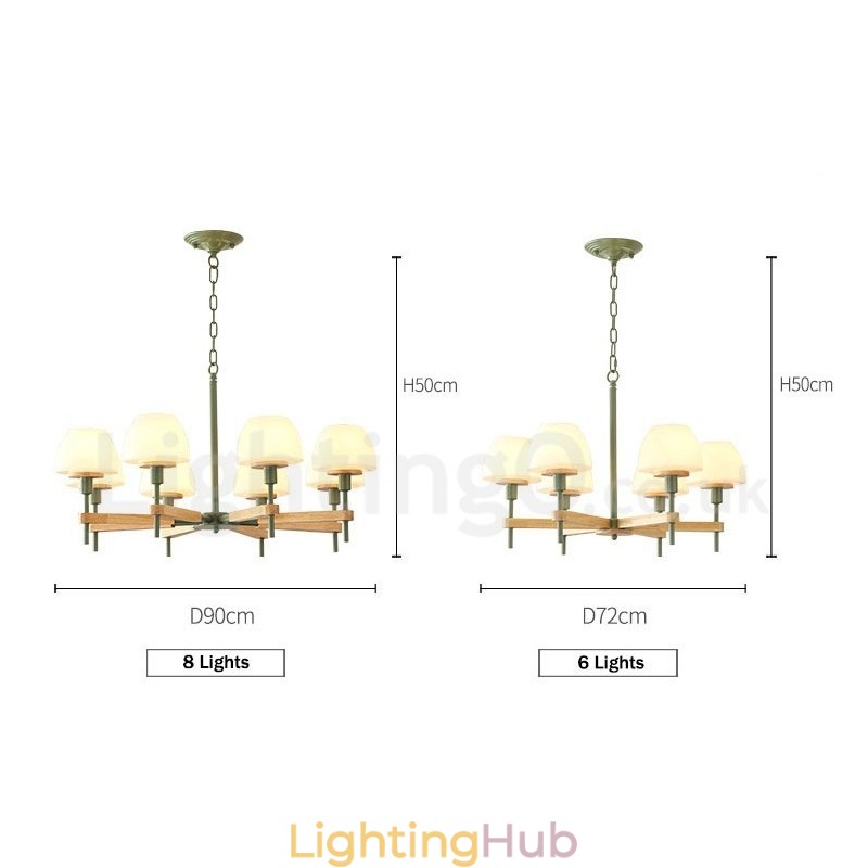 6 Light 8 Light Multi Colours Macaron Wood Pendant Light with Glass Shades Chandelier Nordic Style