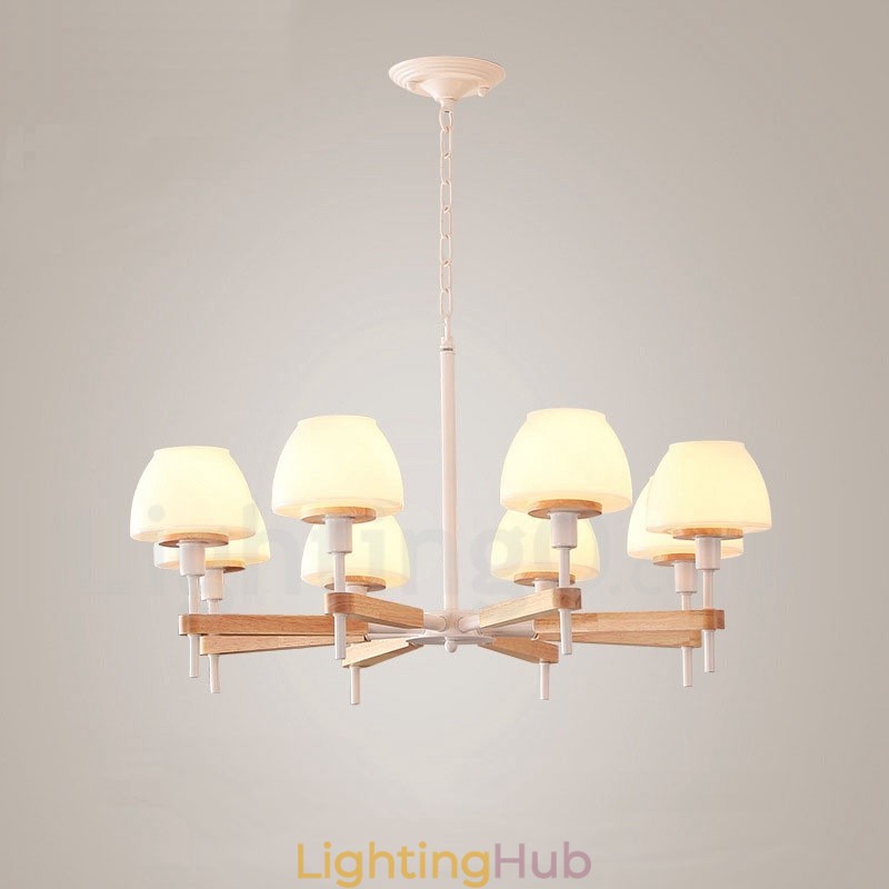 6 Light 8 Light Multi Colours Macaron Wood Pendant Light with Glass Shades Chandelier Nordic Style