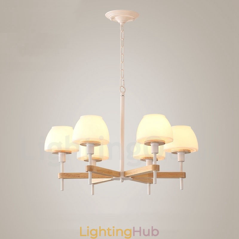 6 Light 8 Light Multi Colours Macaron Wood Pendant Light with Glass Shades Chandelier Nordic Style