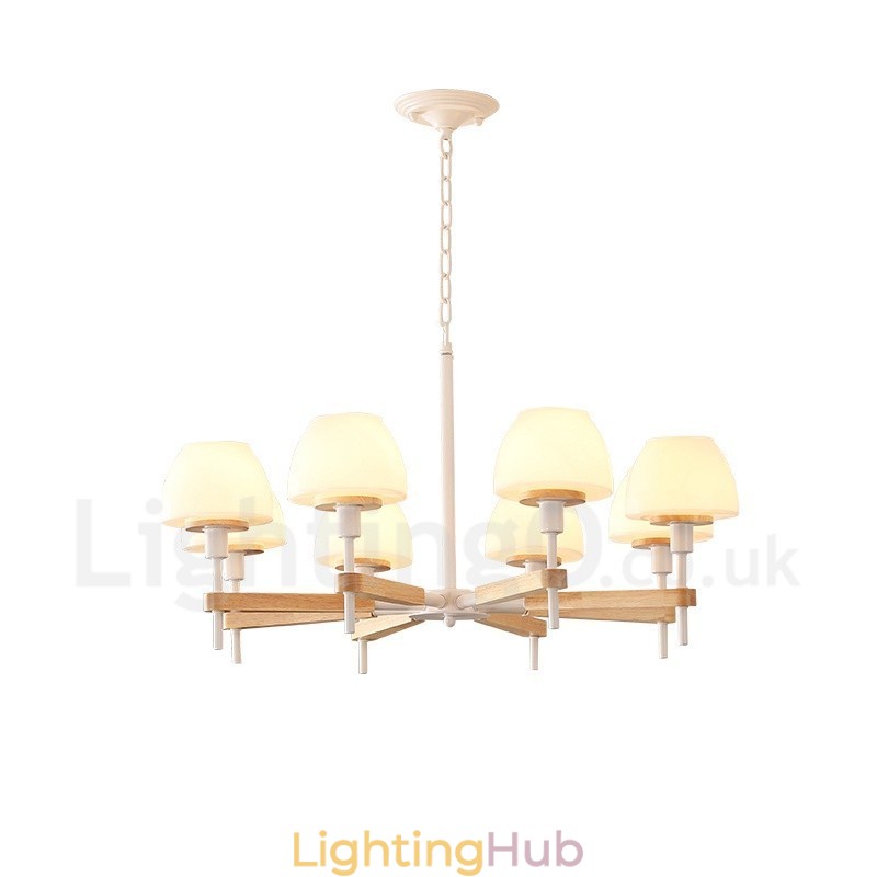 6 Light 8 Light Multi Colours Macaron Wood Pendant Light with Glass Shades Chandelier Nordic Style