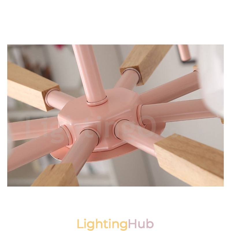 6 Light 8 Light Multi Colours Macaron Wood Pendant Light with Glass Shades Chandelier Nordic Style