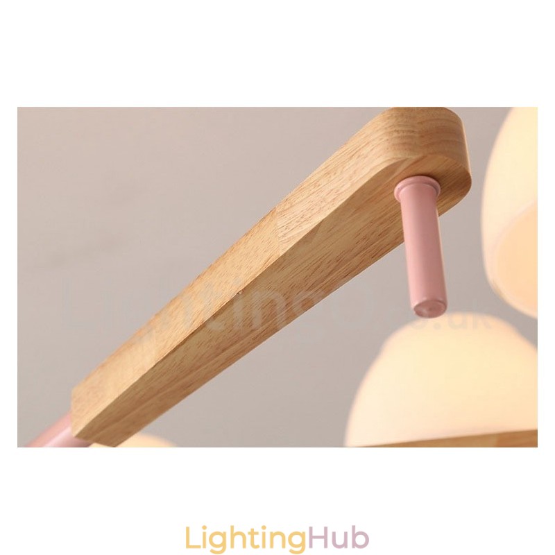 6 Light 8 Light Multi Colours Macaron Wood Pendant Light with Glass Shades Chandelier Nordic Style