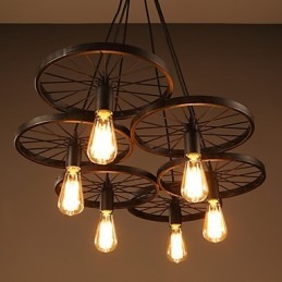 Lighting Industrial Loft Style Wrought Iron Chandelier Cafe Wheel Chandelier