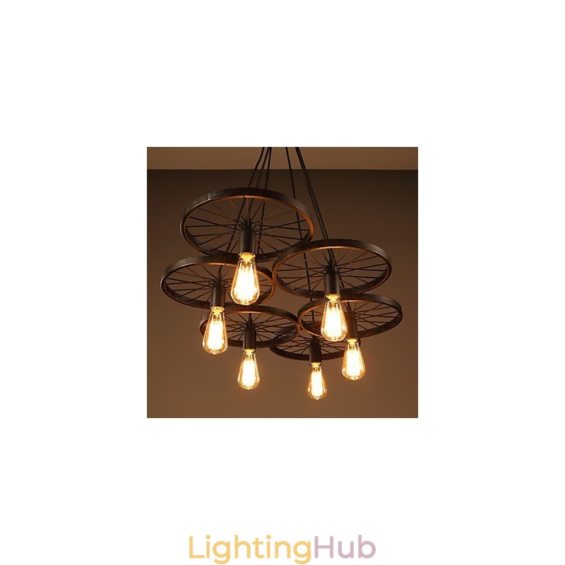 Lighting Industrial Loft Style Wrought Iron Chandelier Cafe Wheel Chandelier
