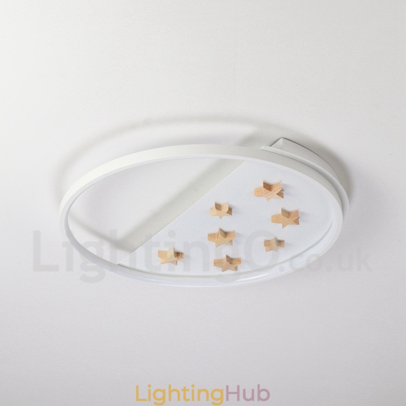 Dimmable White Stars Round Wood Ceiling Light Ultrathin Ceiling Lamp Also Can Be Used As Wall Light