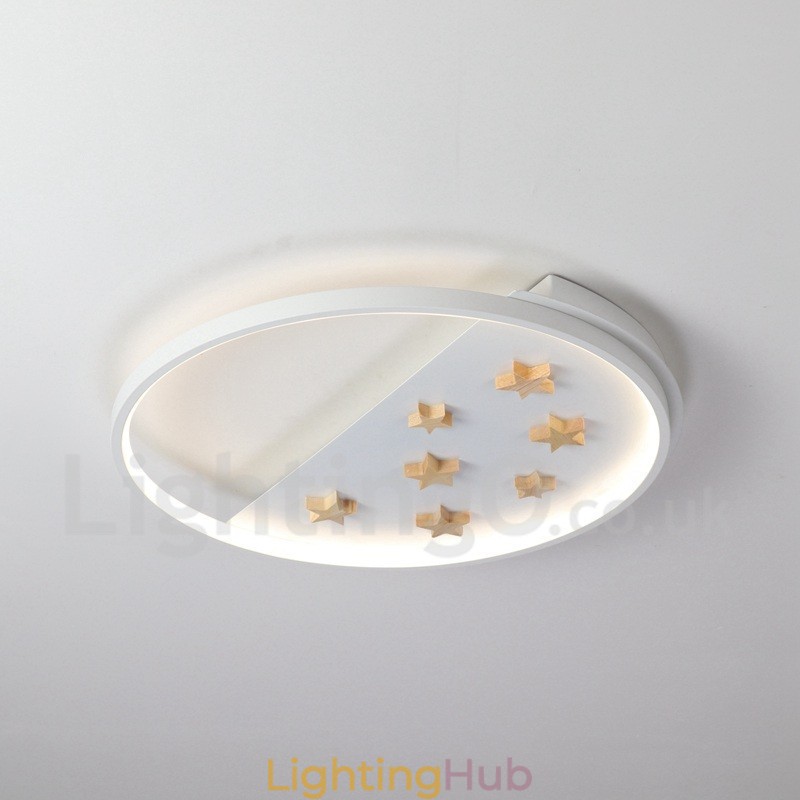 Dimmable White Stars Round Wood Ceiling Light Ultrathin Ceiling Lamp Also Can Be Used As Wall Light