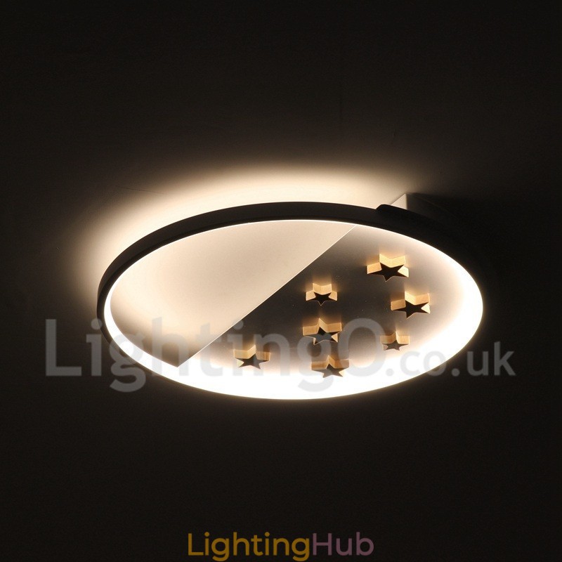 Dimmable White Stars Round Wood Ceiling Light Ultrathin Ceiling Lamp Also Can Be Used As Wall Light