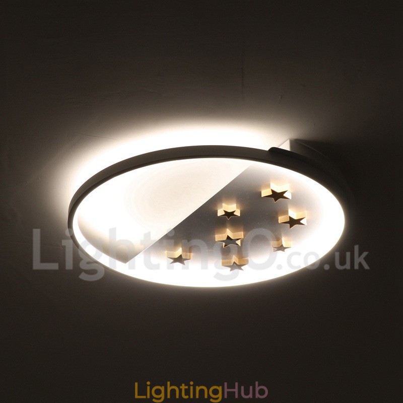 Dimmable White Stars Round Wood Ceiling Light Ultrathin Ceiling Lamp Also Can Be Used As Wall Light