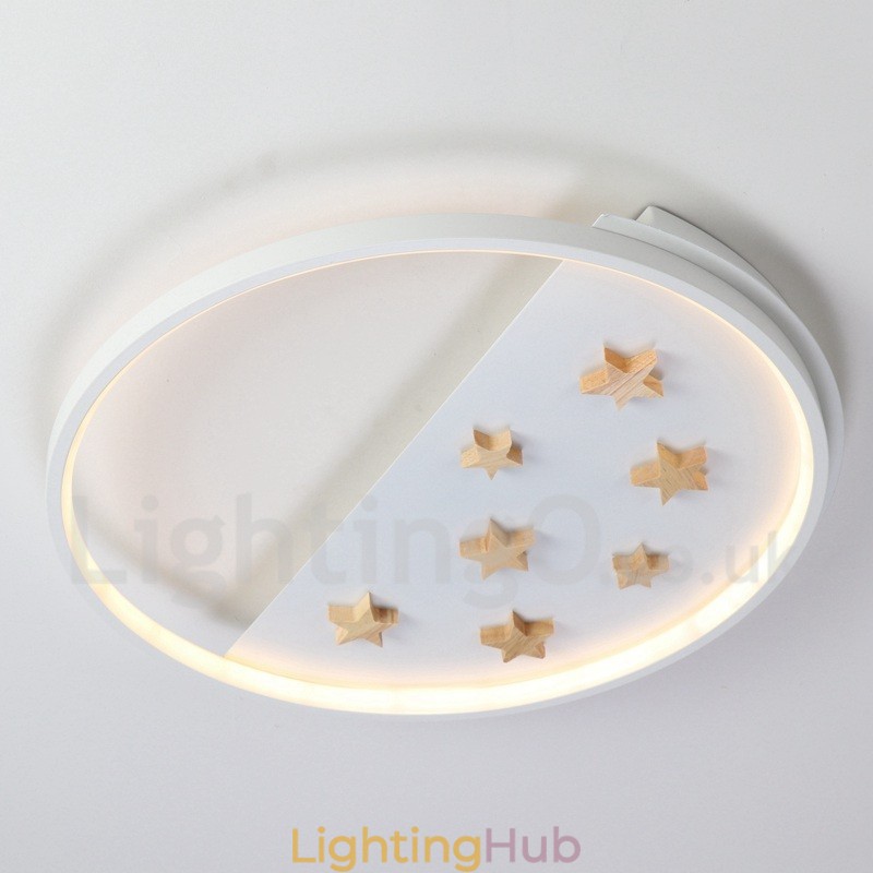 Dimmable White Stars Round Wood Ceiling Light Ultrathin Ceiling Lamp Also Can Be Used As Wall Light