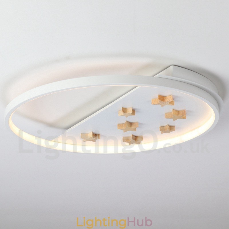 Dimmable White Stars Round Wood Ceiling Light Ultrathin Ceiling Lamp Also Can Be Used As Wall Light