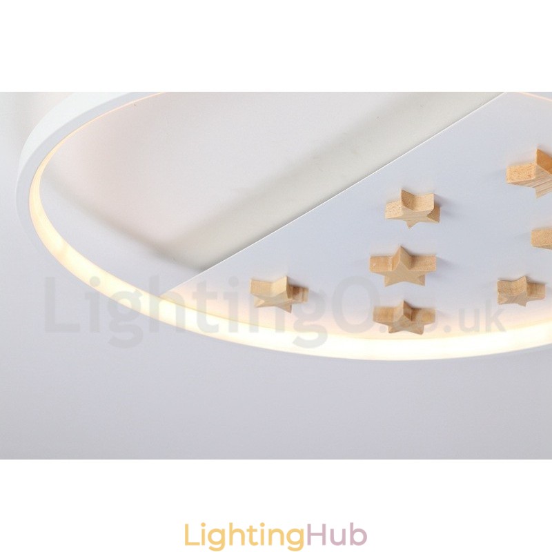Dimmable White Stars Round Wood Ceiling Light Ultrathin Ceiling Lamp Also Can Be Used As Wall Light