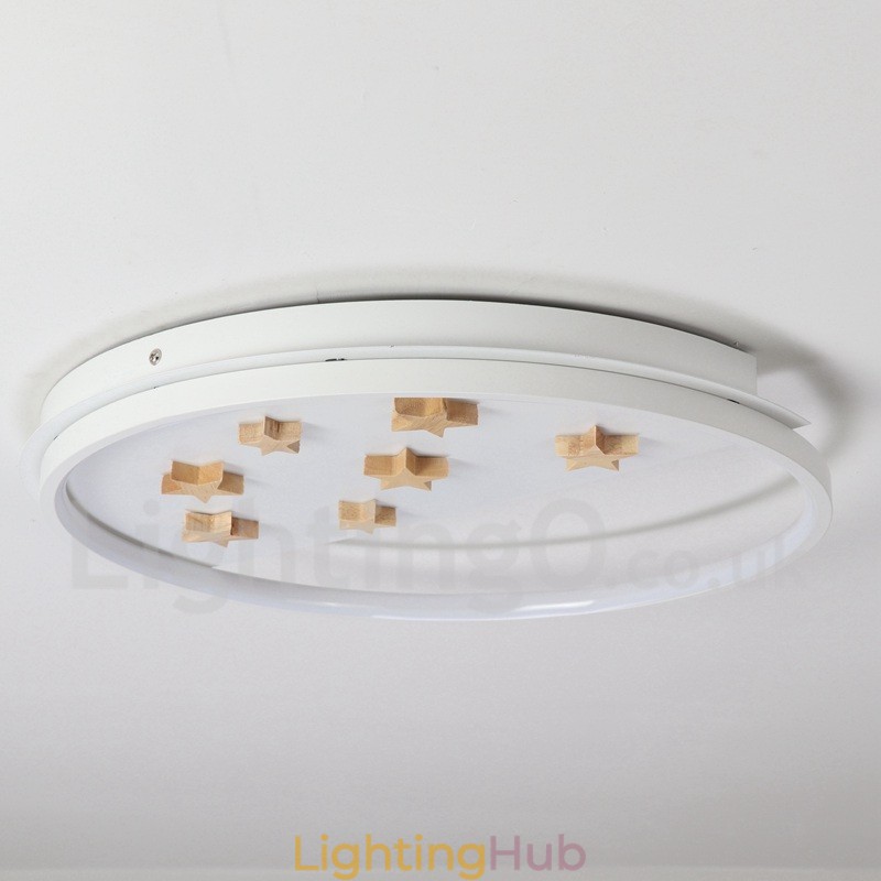 Dimmable White Stars Round Wood Ceiling Light Ultrathin Ceiling Lamp Also Can Be Used As Wall Light