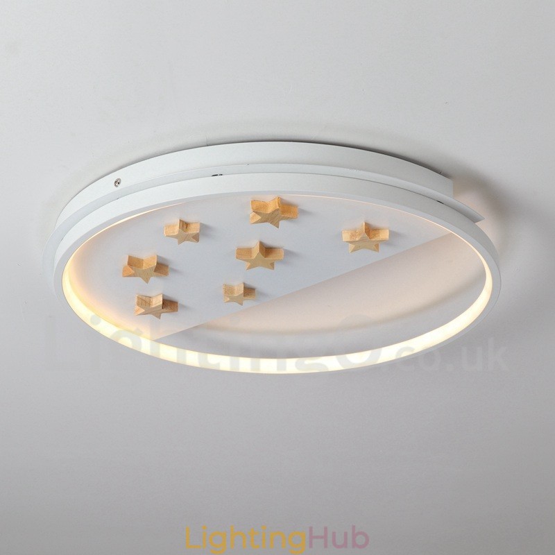 Dimmable White Stars Round Wood Ceiling Light Ultrathin Ceiling Lamp Also Can Be Used As Wall Light