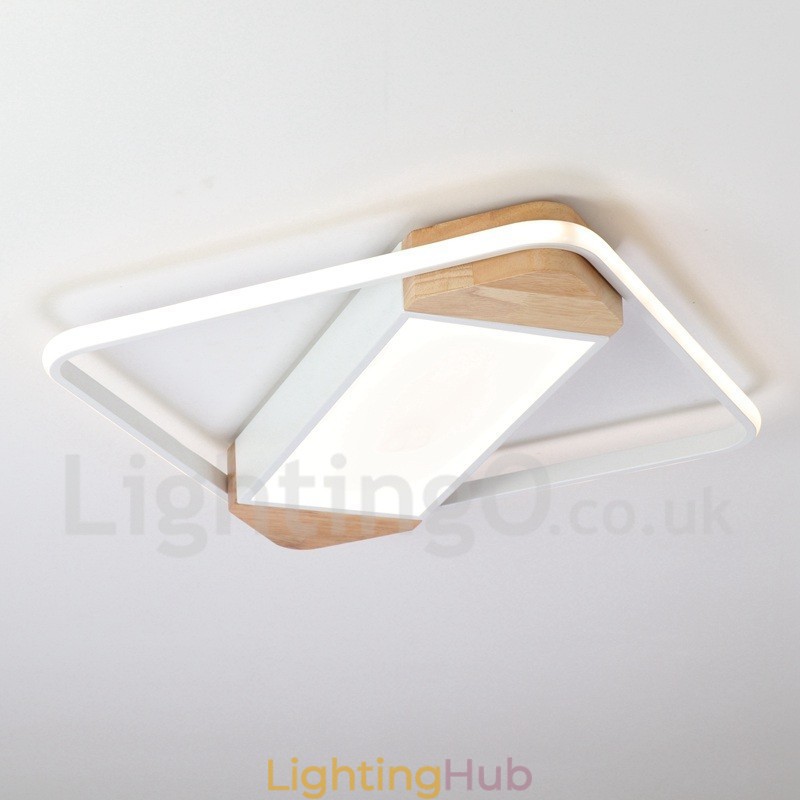 Dimmable White Square Wood Ceiling Light Ultrathin Ceiling Lamp Also Can Be Used As Wall Light