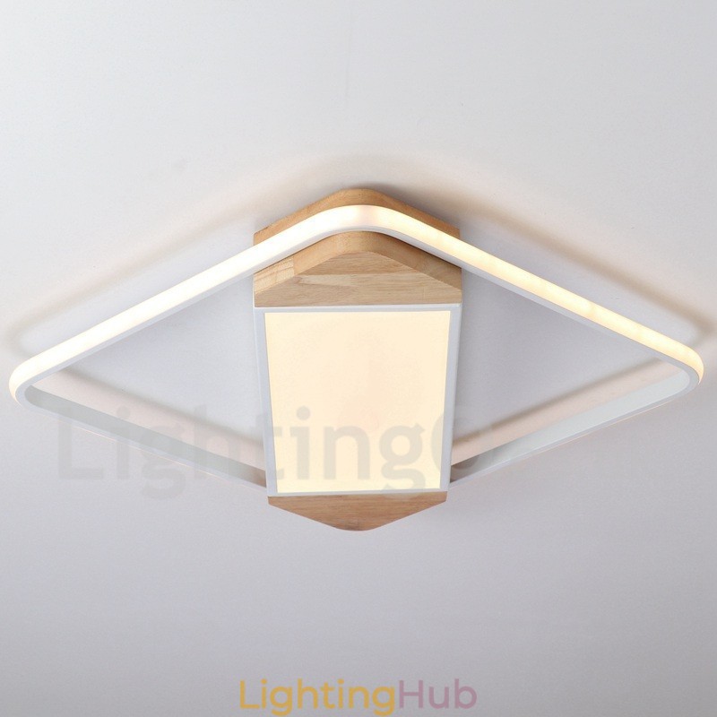 Dimmable White Square Wood Ceiling Light Ultrathin Ceiling Lamp Also Can Be Used As Wall Light